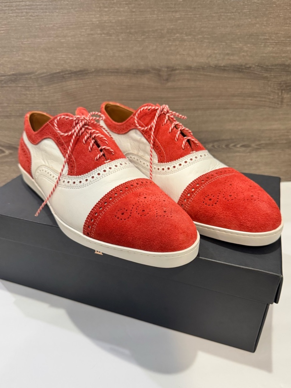 Allen Edmonds Custom Strand Sneaker Mens 12 EEE Red White Suede Leather Brogue